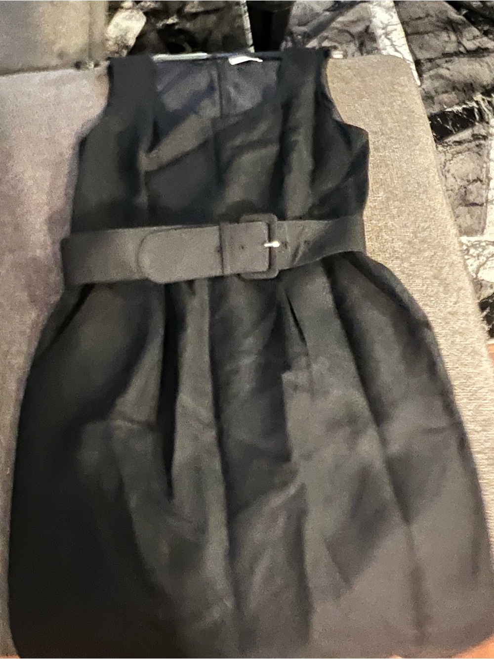Calvin Klein Black Sleeveless Belted Sheath Dress